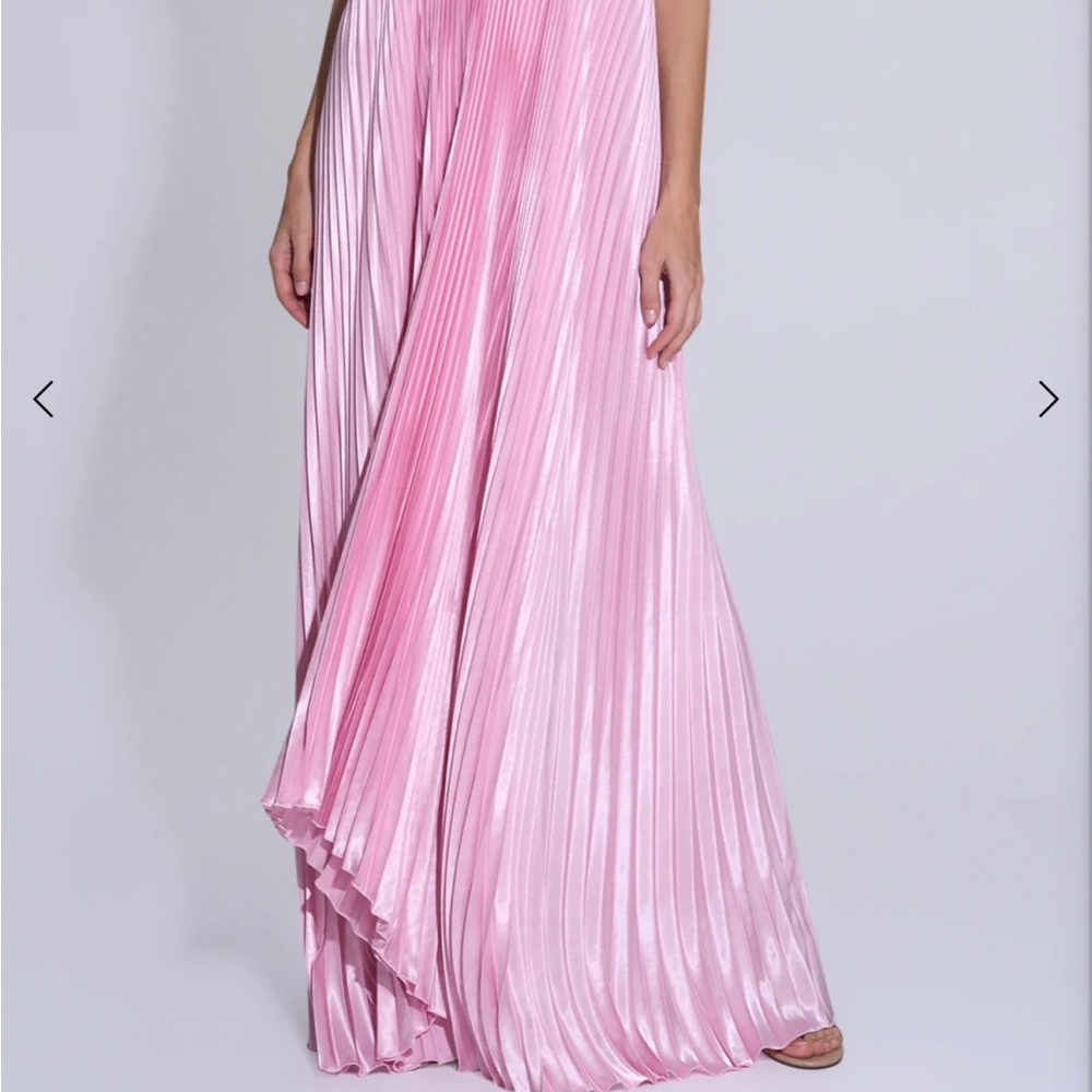 Pink Pleated A-Line Maxi Dress for Prom